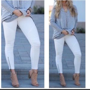 White Moto Leggings with ankle zipper detail